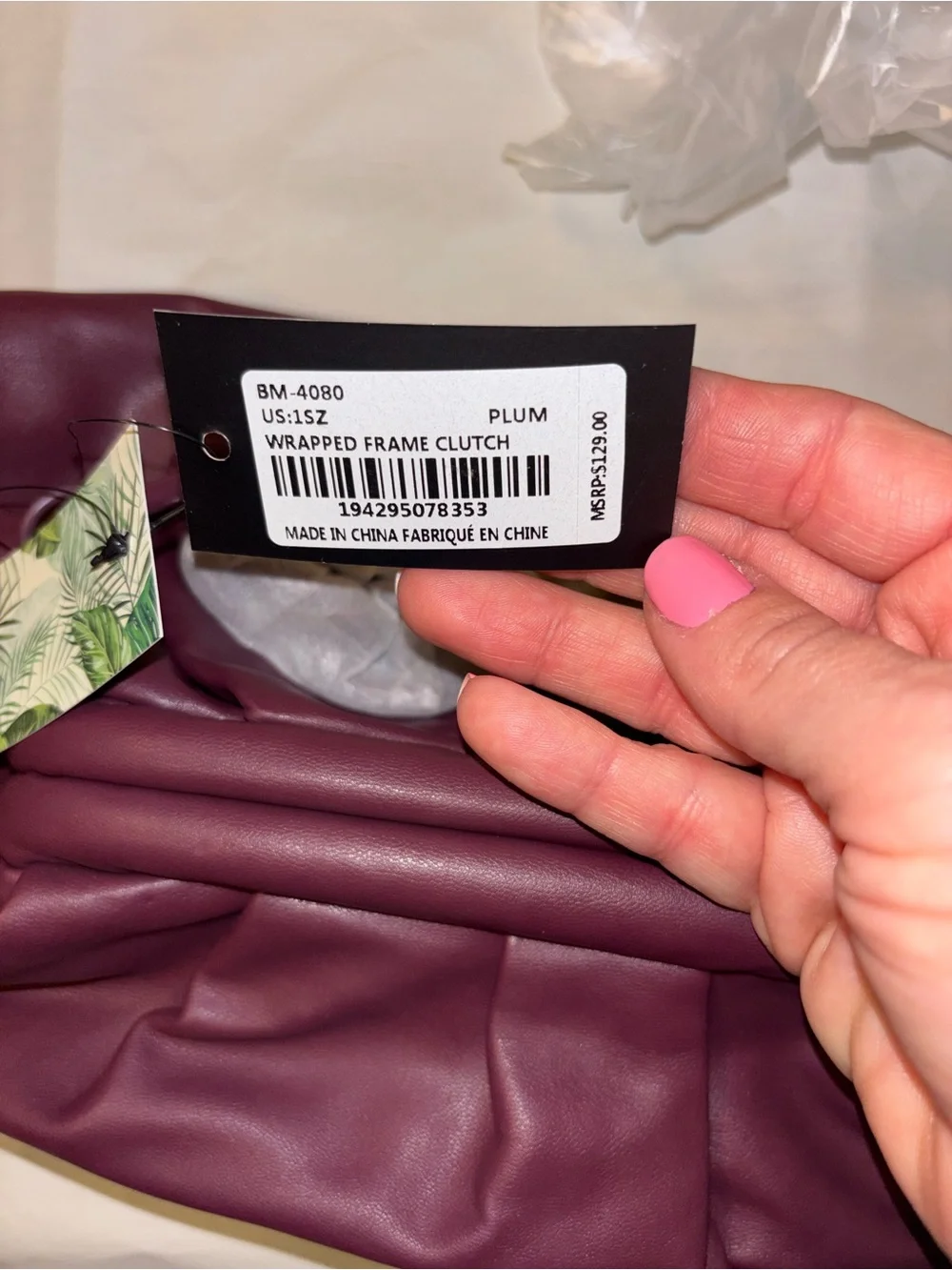 Plum Badgley Mishka Wrapped Frame Clutch, matching Chain should strap attached